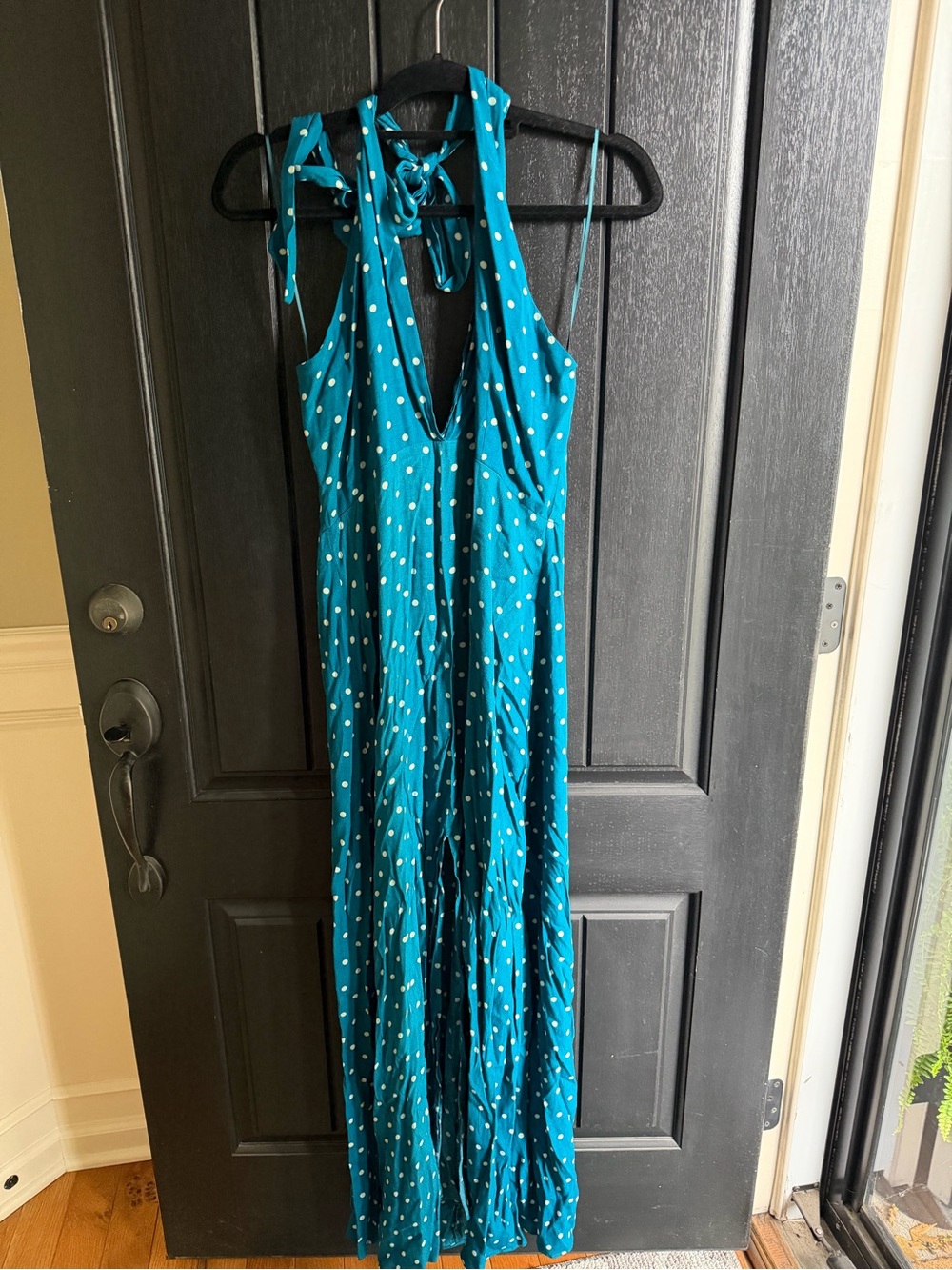 Willow & Clay Teal Polka Dot Halter Maxi Dress